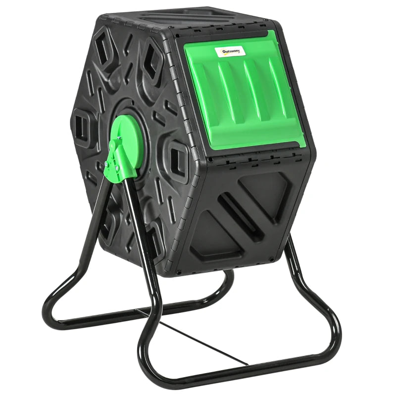 Rotating Garden Compost Bin with 24 Vents, Steel Legs – Single Chamber Composter, 65L