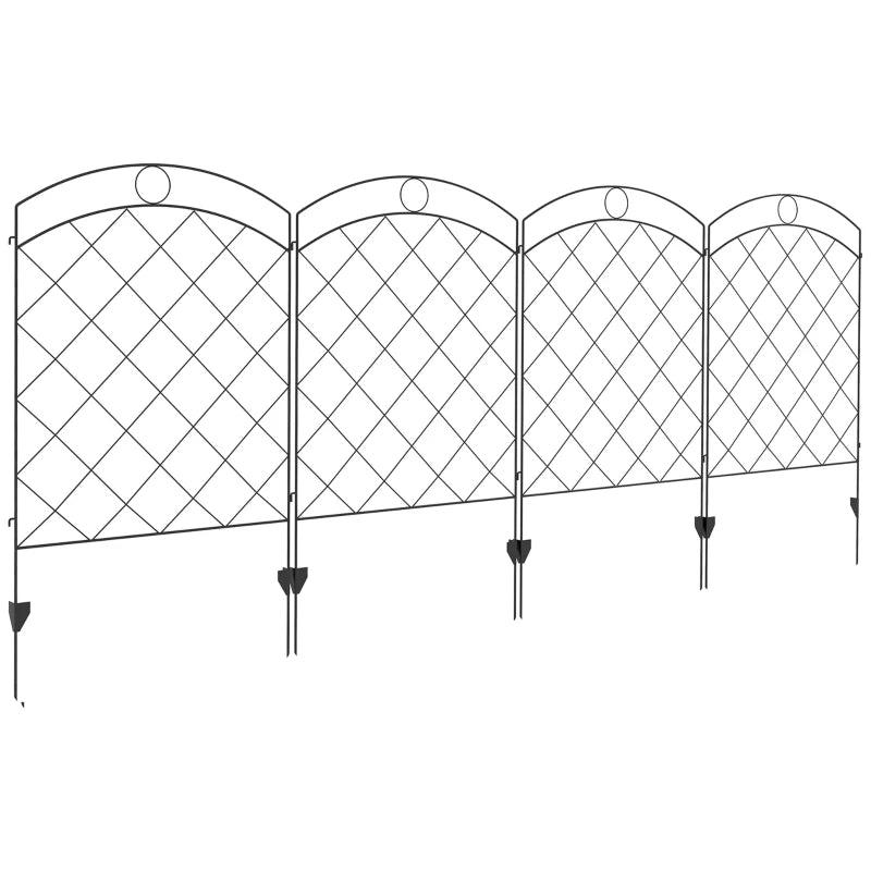 Black Steel Picket Fence Panels for Yard or Pathway Decoration, Set of 4 Outdoor