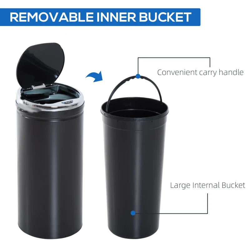 42L Touchless Sensor Trash Bin with Bucket, Black Stainless Steel