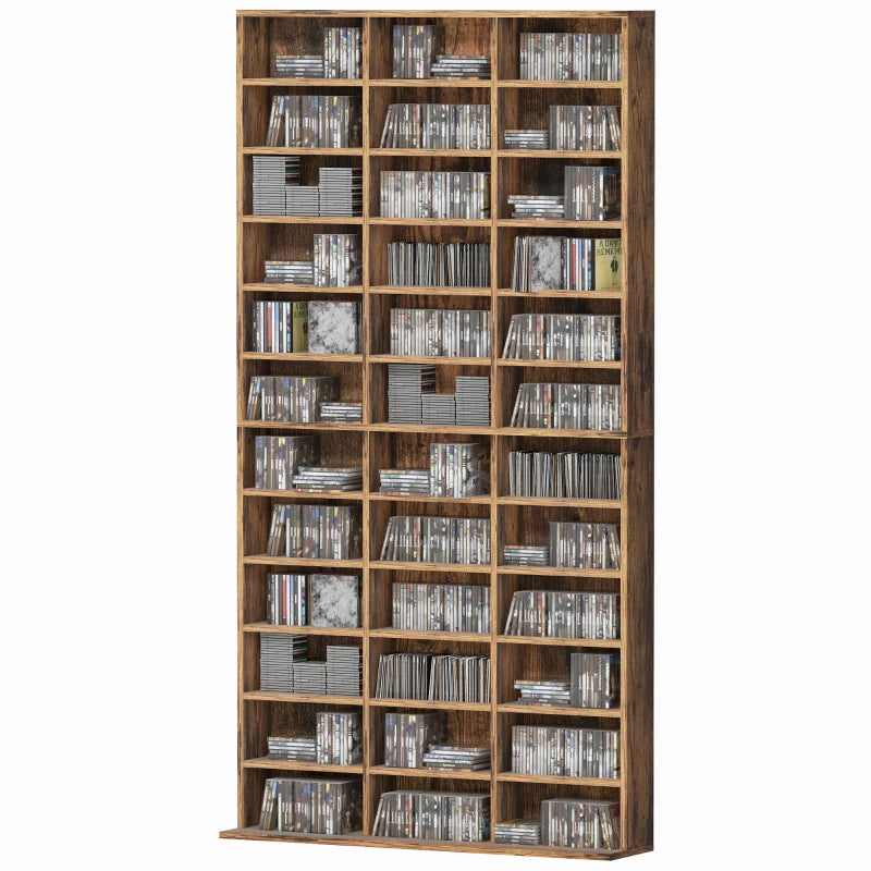 CD Organizer Cabinet – Rustic Brown, 102x195cm, Adjustable Shelving