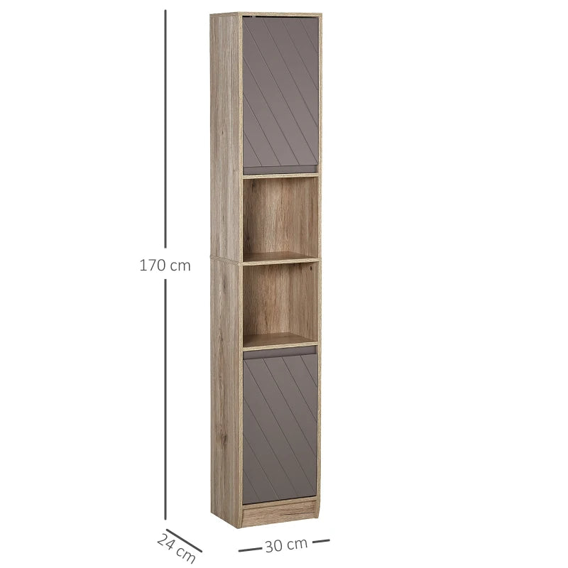 Narrow Bathroom Storage Unit – Grey & Oak, Adjustable Shelves, 170cm
