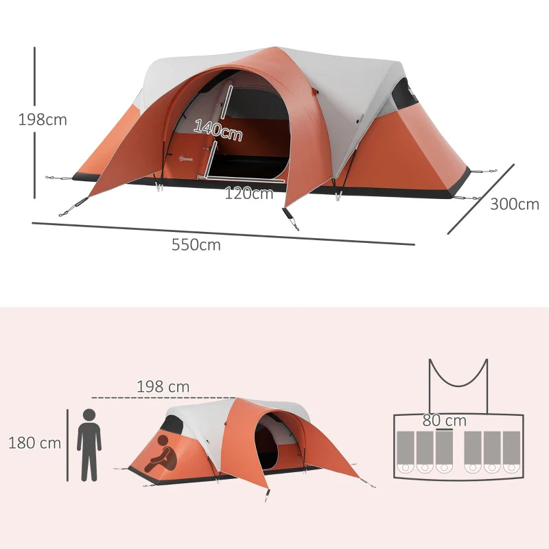 Orange Waterproof Camping Tent for Families – 5-6 People