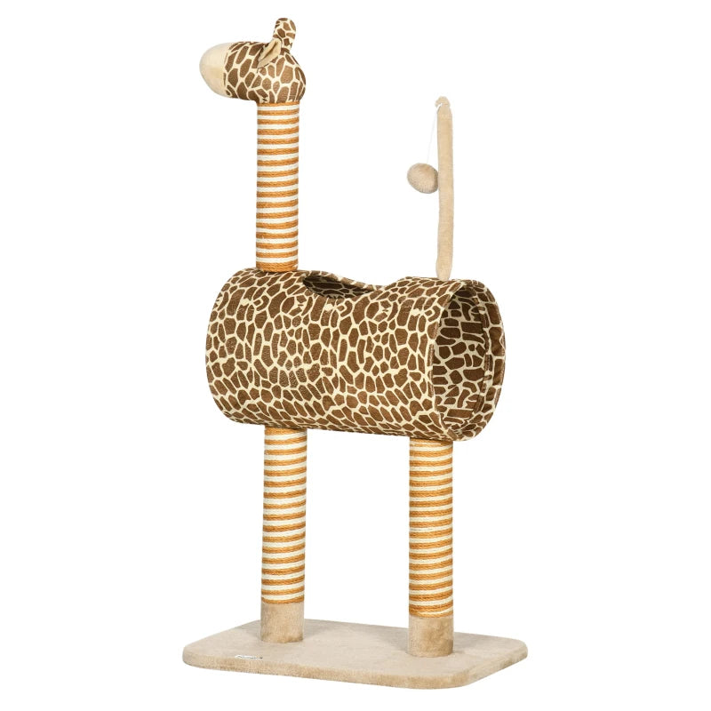 Cat Tree with Giraffe Design, Tunnel & Toy Ball