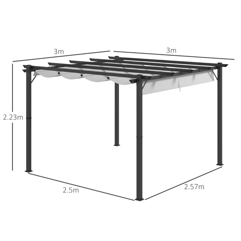 Light Grey 3x3m Pergola with Sliding Roof, Durable Aluminium Garden Shelter