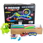Glow in the Dark Dinosaur Slot Car Race Track Set 143 Piece T-Rex Smoking Stunt Kids Toy