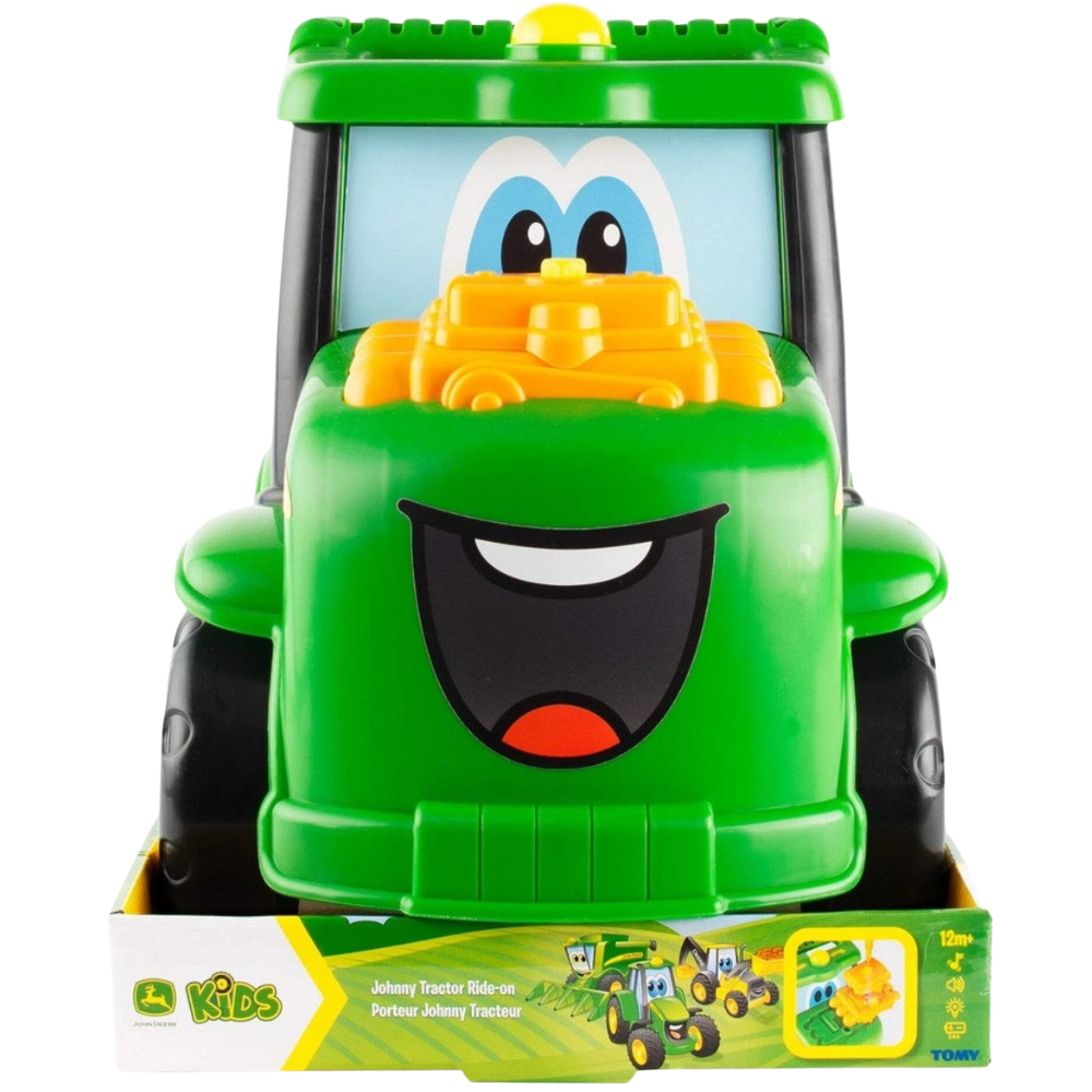 John Deere Johnny Tractor Ride-On Toy with Lights, Sounds, Tool Kit and Storage Seat 3+
