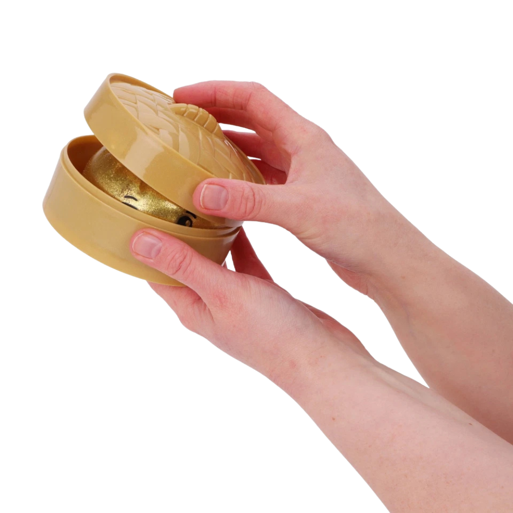 Toyland® Metallic Gold Squishy Bao Dumpling Fidget Toy with Reusable Steamer Box Ages 3+