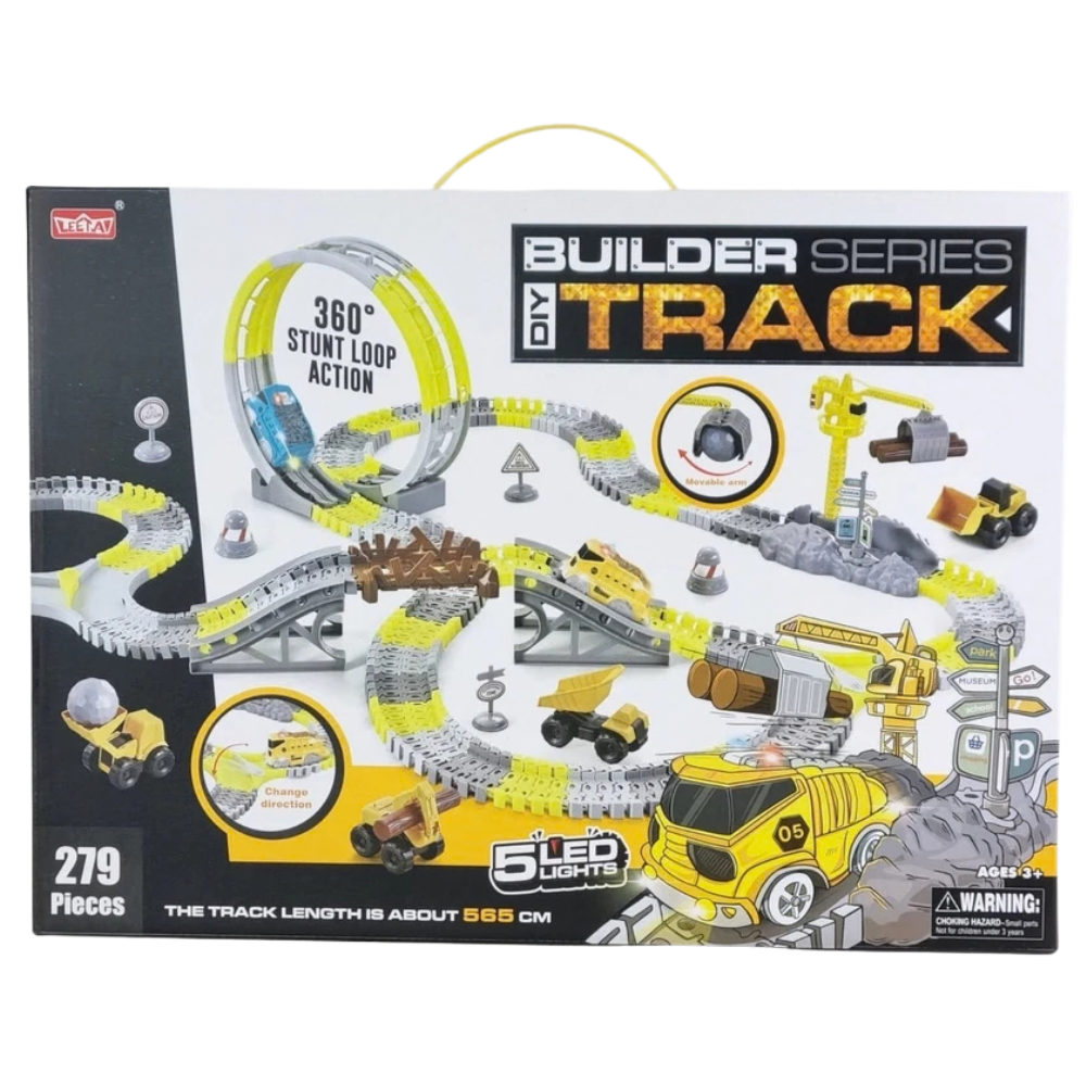 Kids Construction Race Track Set 279pcs DIY Building Crane Cars 5.65m Track 3+