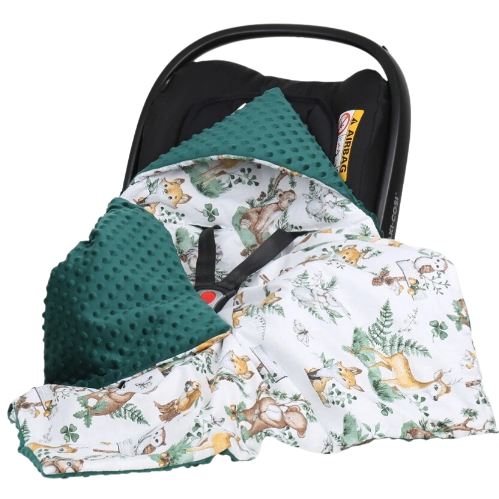 Baby Car Seat Hooded Blanket Double-Sided Soft Cotton Cozy Travel Cover for Infant