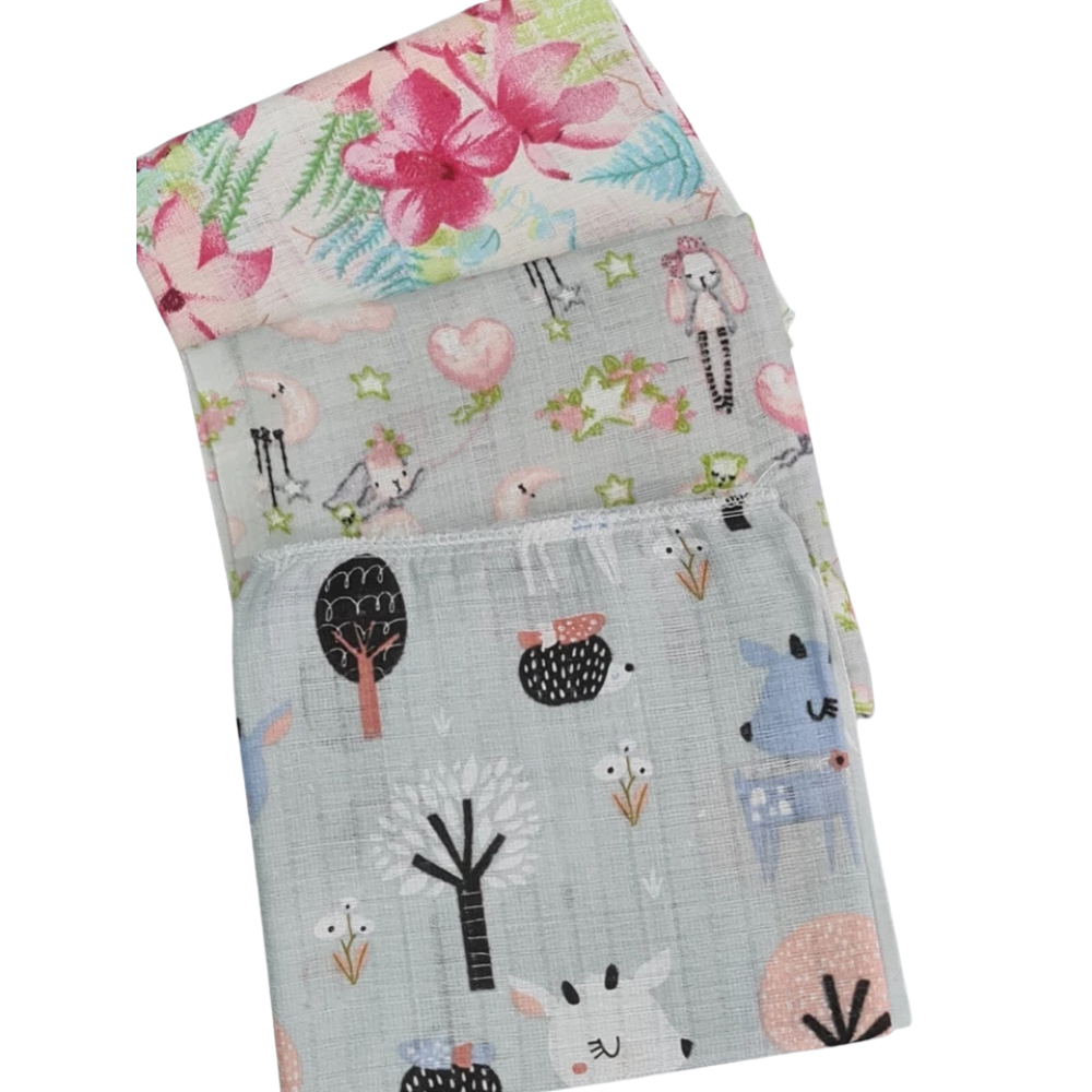 3 Pack Xl Large Printed Muslin Squares for Babies, Reusable 100% Cotton Nappy Cloths