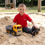 Toyland Set of 2 Construction Trucks, 1:16 Scale Dump Truck & Skid Steer with Moveable Wheels & Parts