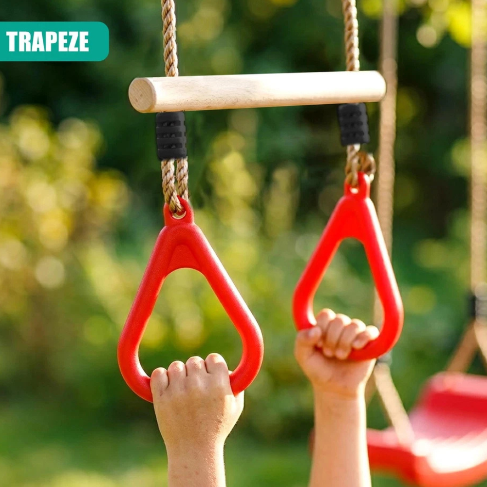 Round Swing Seat & Wooden Trapeze Bar Children's Climbing Frame Accessories
