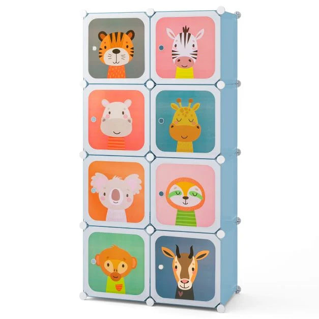 Portable 8-Cube Kids Closet with Hanging Section for Storage