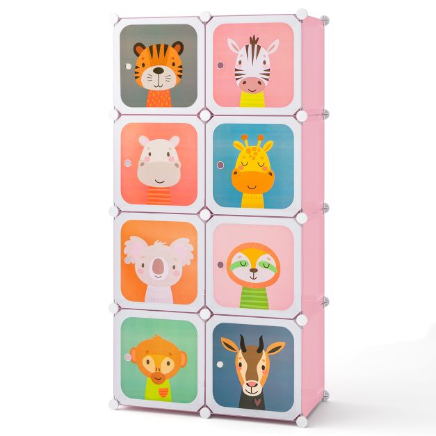 Portable 8-Cube Kids Closet with Hanging Section for Storage