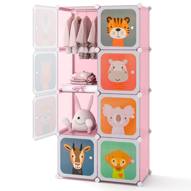 Portable 8-Cube Kids Closet with Hanging Section for Storage