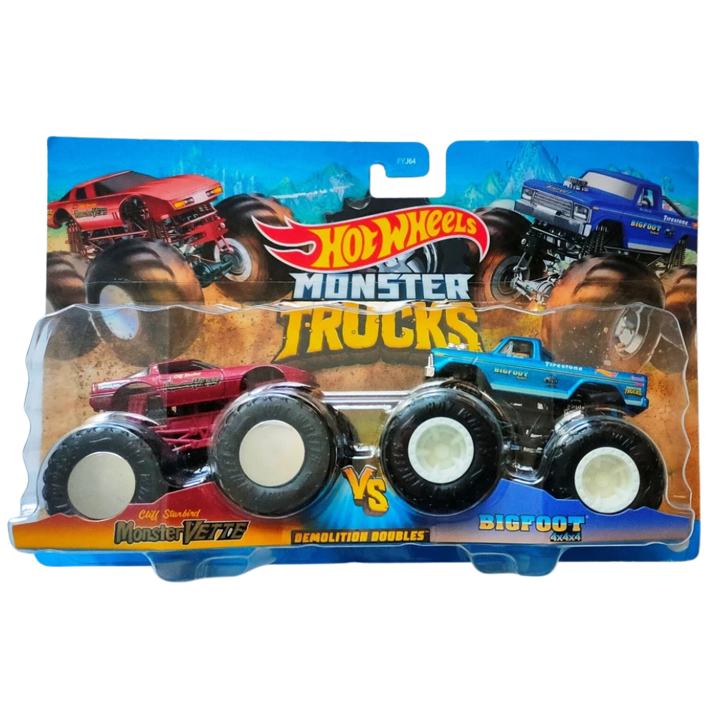 Hot Wheels Monster Trucks Demolition Doubles 2-Pack 1:64 Scale Die-Cast Monster Truck Set Collectible Toy Vehicles