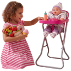 BiBi Doll Baby Doll High Chair Folding Pretend Play Furniture Pink Up to 20 Inch Dolls