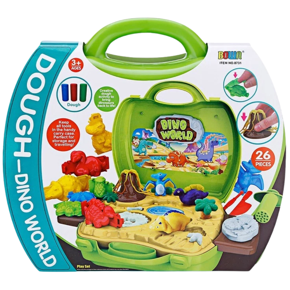 Dino World Play Dough Suitcase Set 26pcs Dinosaur Moulds Creative Toy Kit Ages 3-6