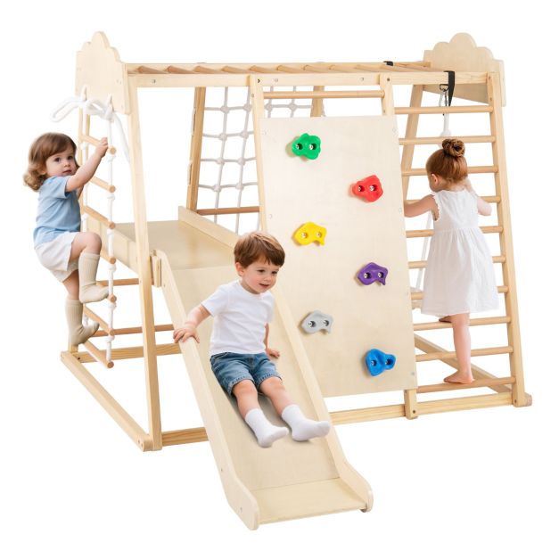 8-in-1 Indoor Wooden Jungle Gym for Kids – Montessori Climbing Toys