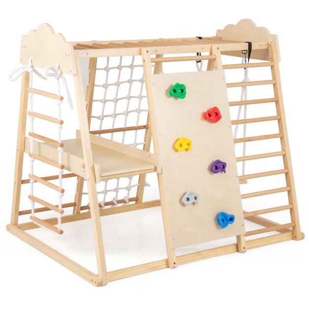 8-in-1 Indoor Wooden Jungle Gym for Kids – Montessori Climbing Toys