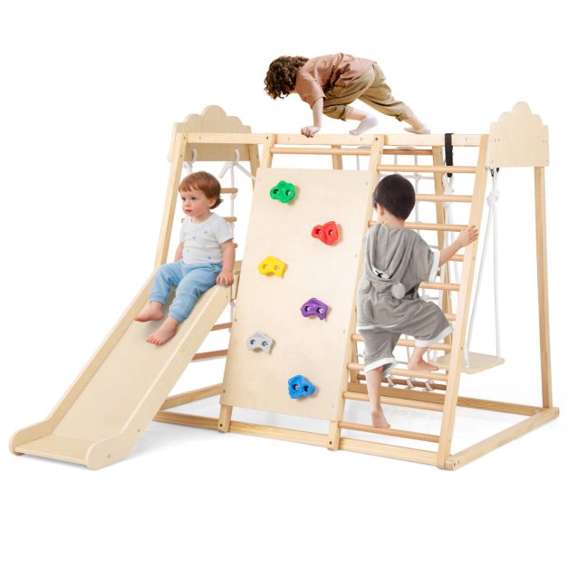 8-in-1 Indoor Wooden Jungle Gym for Kids – Montessori Climbing Toys