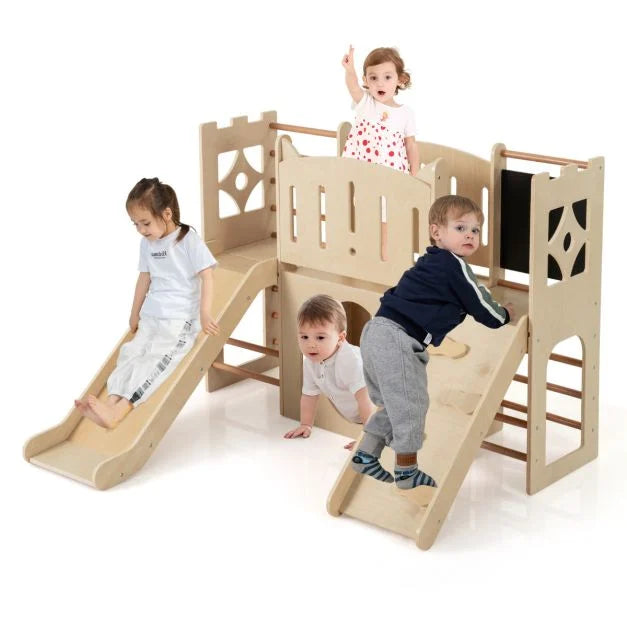 8-in-1 Toddler Slide with Climbing Ladders, Toy Storage, and Multi-Play Features