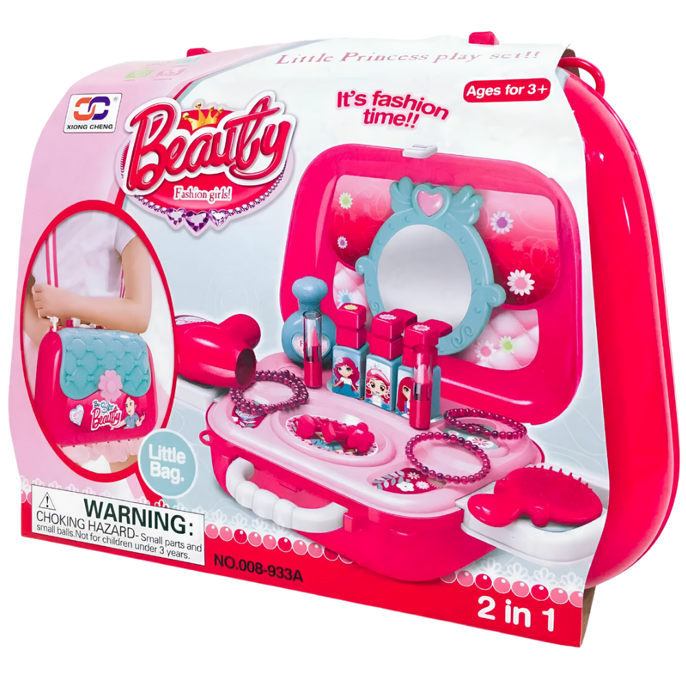 Pretend Play Jewelry Makeup Kit Girls Princess Suitcase Carry Case 19pc Kids Toy Set Gift