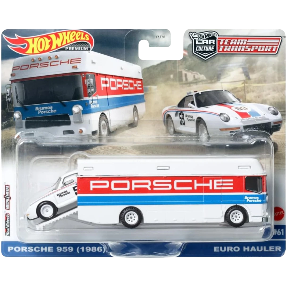 Hot Wheels Porsche 959 1986 #61 Team Transport 1:64 Die-Cast Set 2 Vehicles