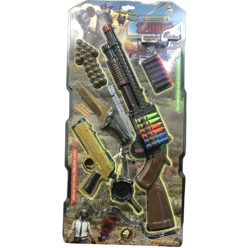 PUBG Toy Gun Set with Assault Rifle, Pistol, Toy Knife and 20 Soft Foam Bullets