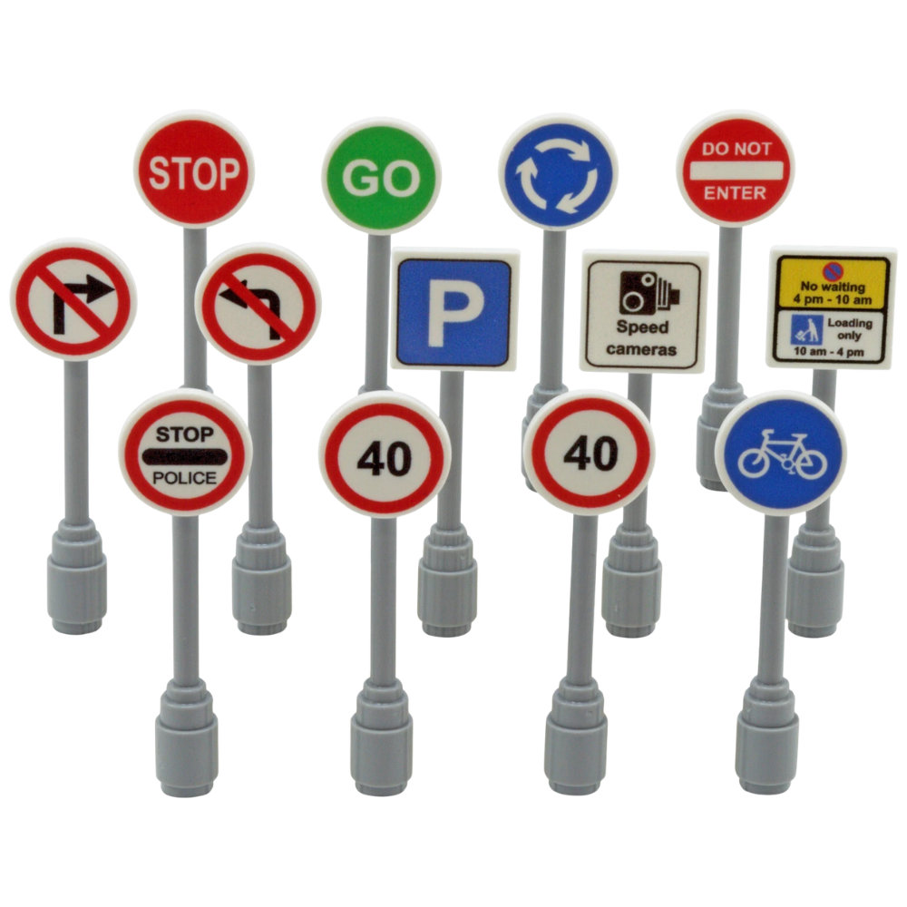 LEGO Road Signs Traffic Roadworks Set 13 Custom Printed Signs City MOC Accessories