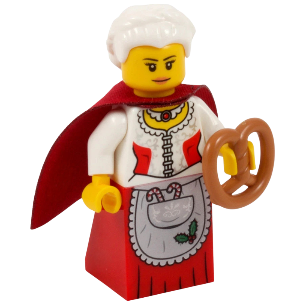LEGO Mrs Santa Claus Minifigure with Printed Skirt, Cape & Pretzel Christmas Figure