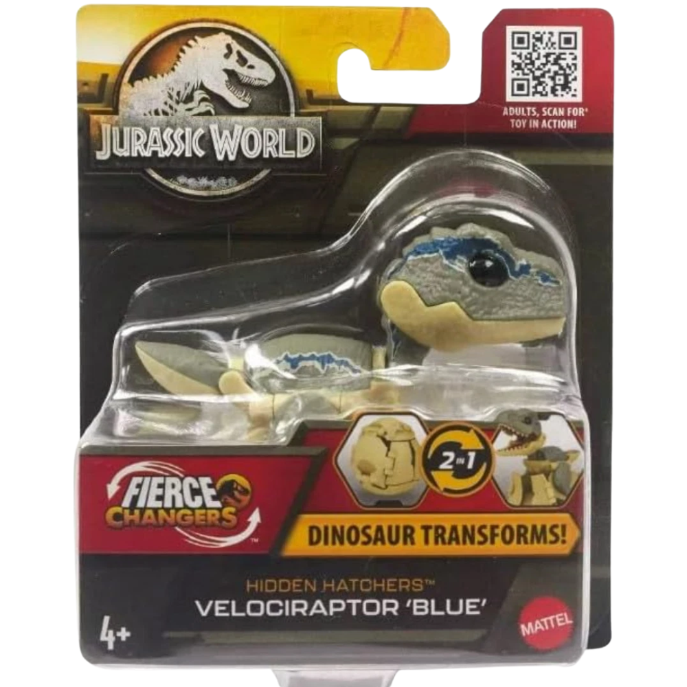 Jurassic World Fierce Changers Hidden Hatchers 2-in-1 Velociraptor Blue Dinosaur Toy