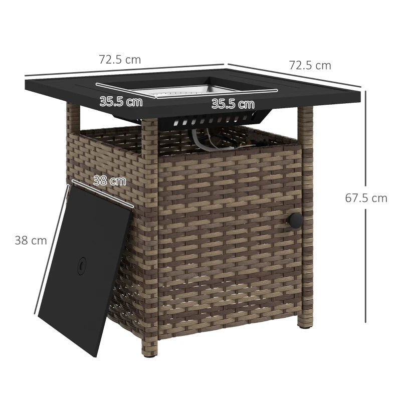 Durable Brown Fire Pit Table with 50,000 BTU Heat and Cover, 72.5x72.5cm