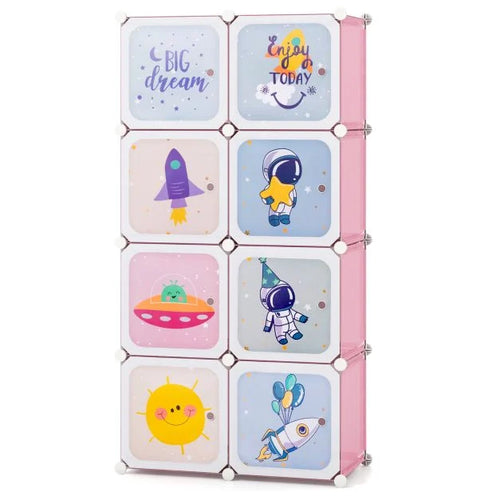 8-Cube Kids Closet Organizer with Doors and Hanging Section