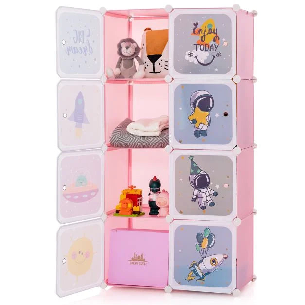 8-Cube Kids Closet Organizer with Doors and Hanging Section