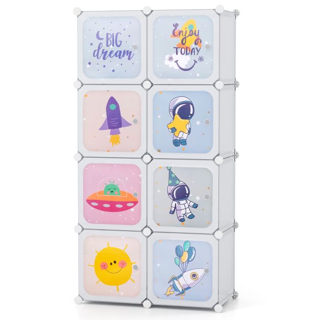 8-Cube Kids Closet Organizer with Doors and Hanging Section