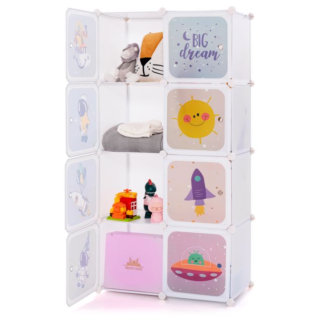 8-Cube Kids Closet Organizer with Doors and Hanging Section