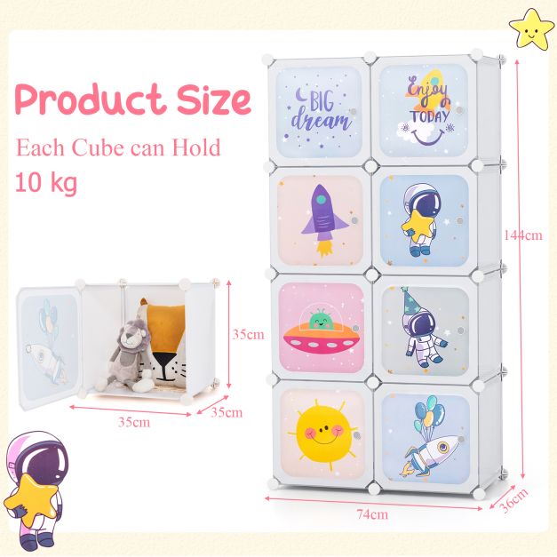 8-Cube Kids Closet Organizer with Doors and Hanging Section