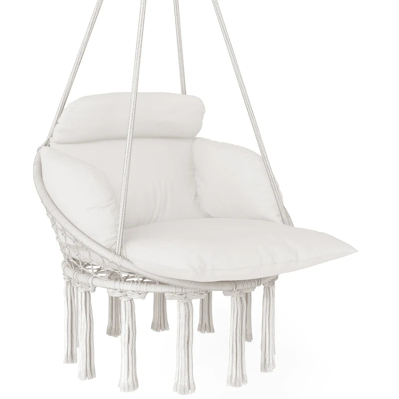 Boho Style Hanging Chair with Cushion Cotton Rope Hammock Swing for Indoor and Outdoor