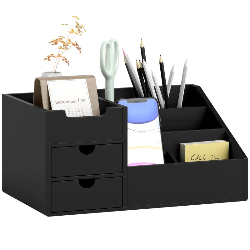 Black Bamboo Multi-Function Desk Storage Caddy