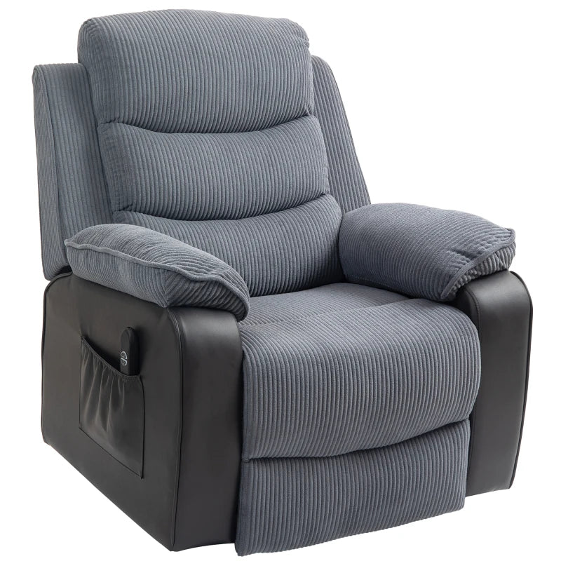 Electric Lift Chair, Overstuffed Corduroy, Dark Grey Comfort Recliner
