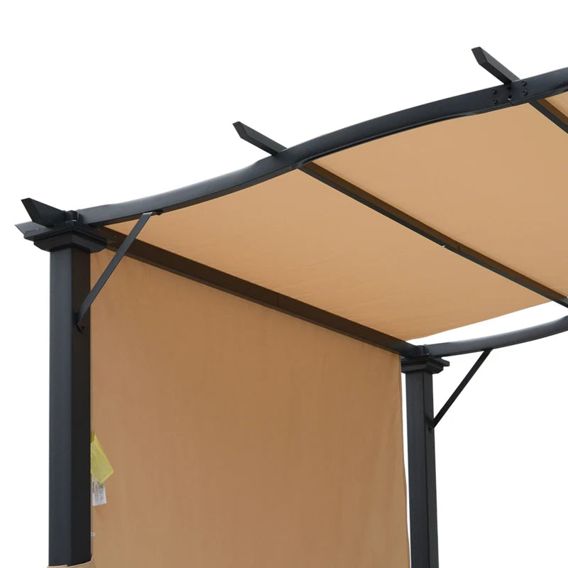 Steel Garden Pergola with Adjustable Side Canopy – Sun Shade Shelter, Khaki, 2.96x2.45x2.3m