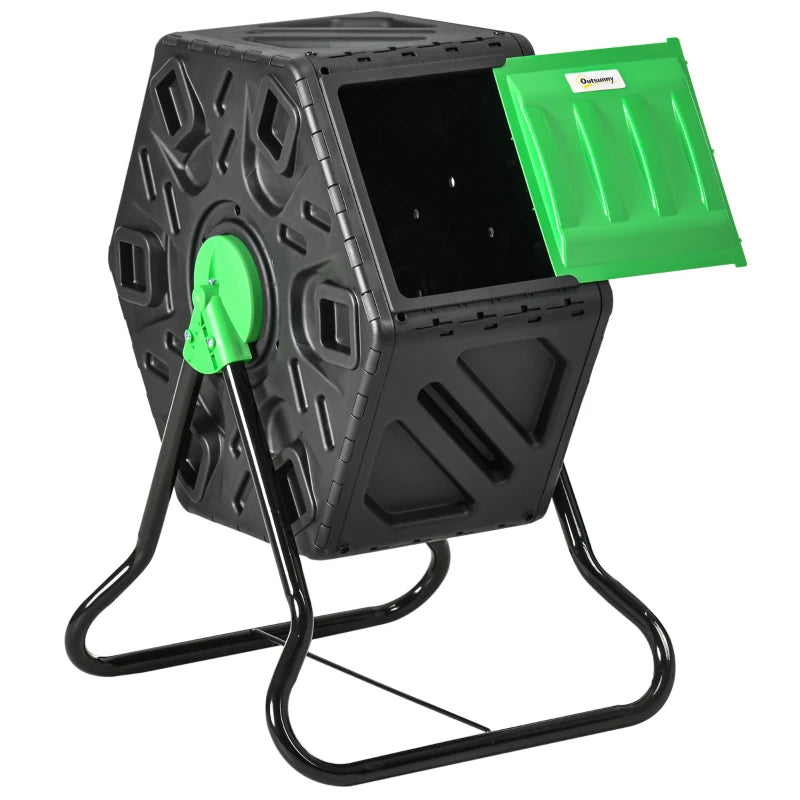 Rotating Garden Compost Bin with 24 Vents, Steel Legs – Single Chamber Composter, 65L