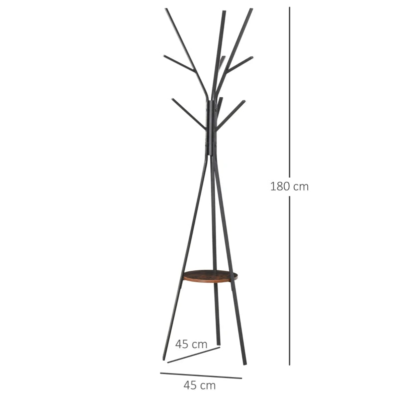 9-Hook Freestanding Coat Rack with Shelf – Brown Metal Organizer