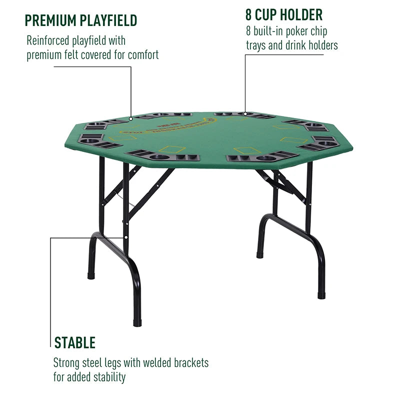 Portable 8-Player Folding Poker Table with Steel Base & Felt