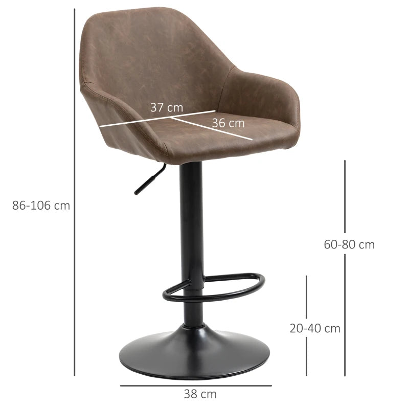 PU Leather Bar Stools Set of 2, Height Adjustable with Footrest