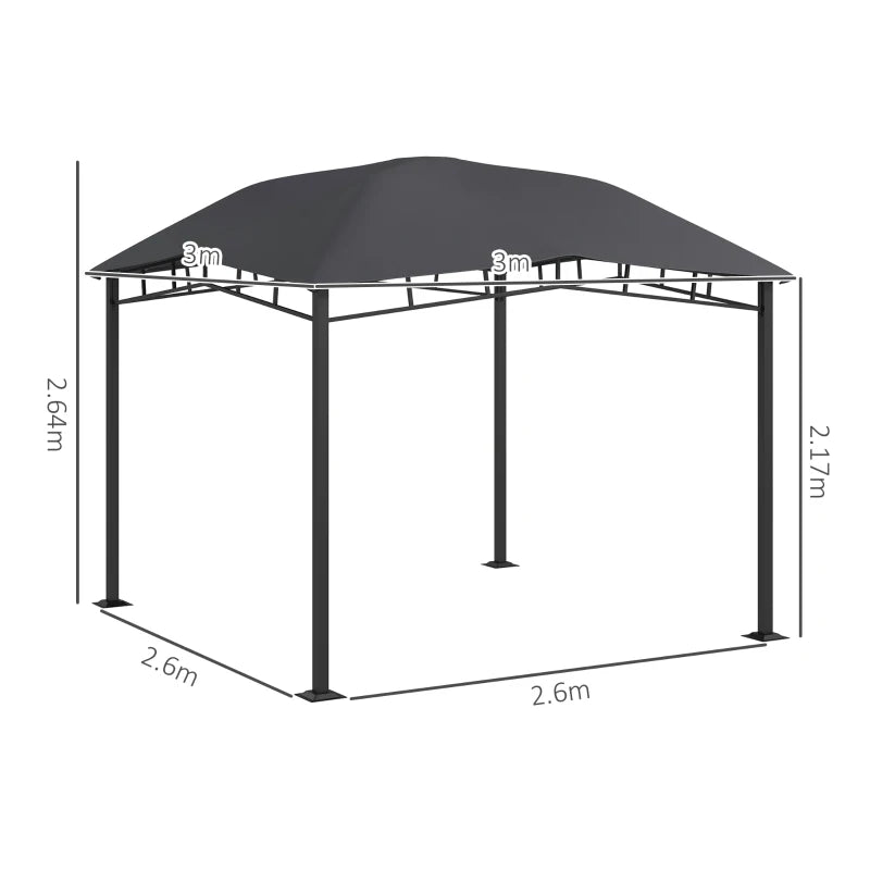 Sturdy Steel Frame Outdoor Gazebo Pavilion with Sunshade Canopy Tent, Grey 3x3m
