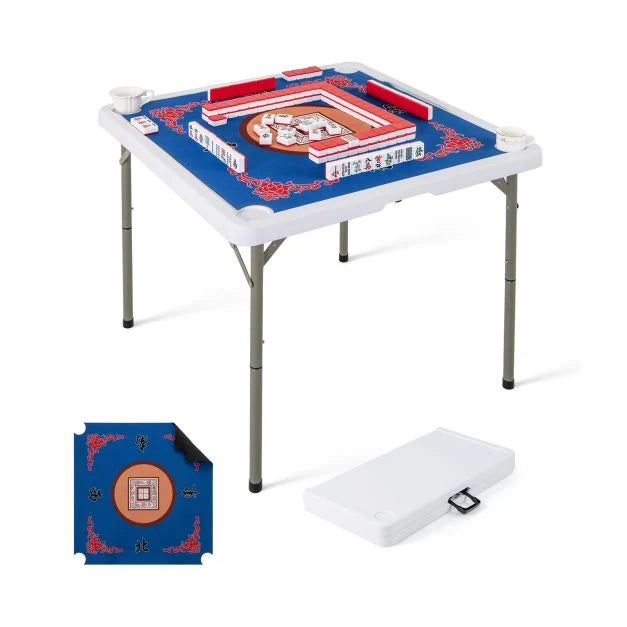 Foldable Mahjong Table with Cup Holders & Detachable Game Mat
