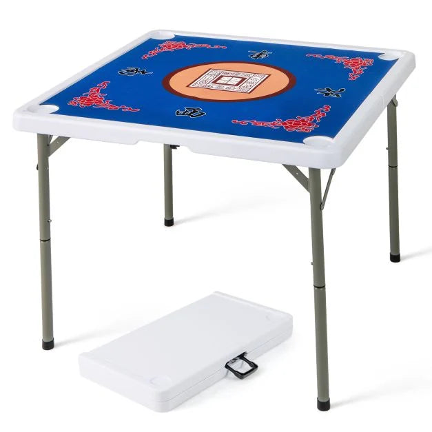 Foldable Mahjong Table with Cup Holders & Detachable Game Mat