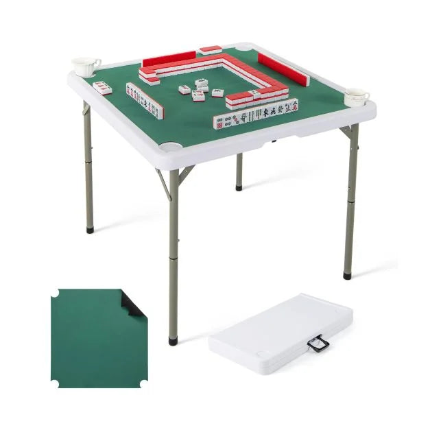 Foldable Mahjong Table with Cup Holders & Detachable Game Mat